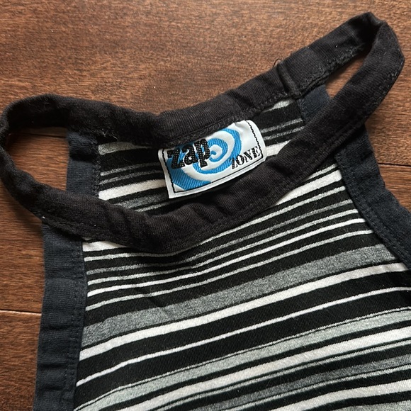 Y2K 90s Vintage Crop Top Black Gray Whites Stripes - Picture 5 of 5